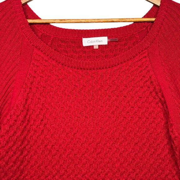 Calvin Klein Red Wool Blend Long Sleeve Pullover Knit Sweater Women Large - Picture 3 of 8